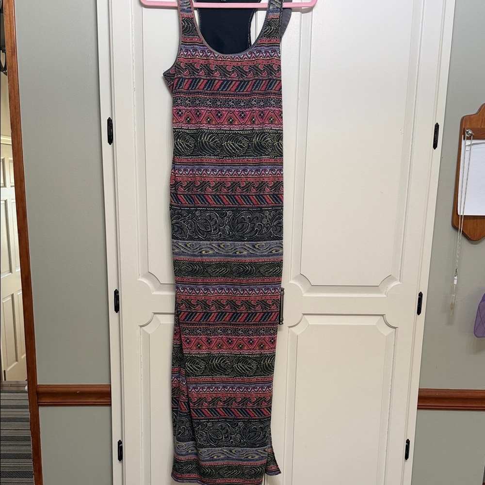 American Eagle Outfitters Pink and Black Patterned Maxi Dress